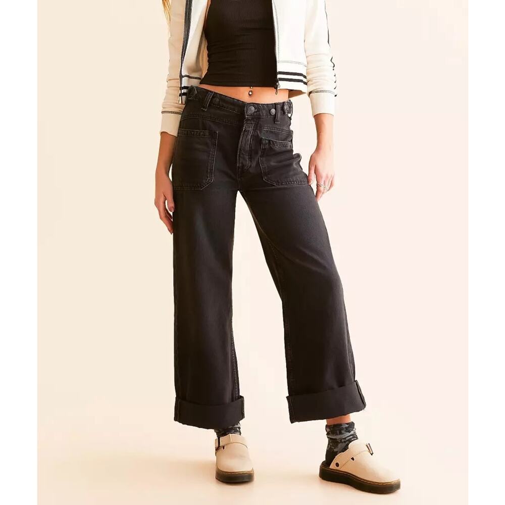 Free People We The Free Palmer Cuffed Denim Jean Women’s 27 Outerspace Black
